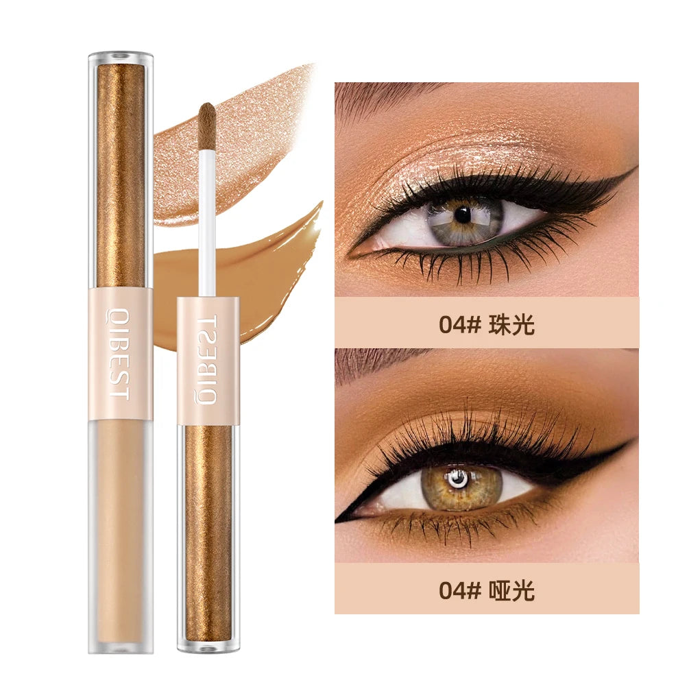 QIBEST Double-head Glitter Liquid Eyeshadow Contour Blush Pigment Silkworm Shimmer Matte Natural Cheek Shadow Cream Eyes Makeup