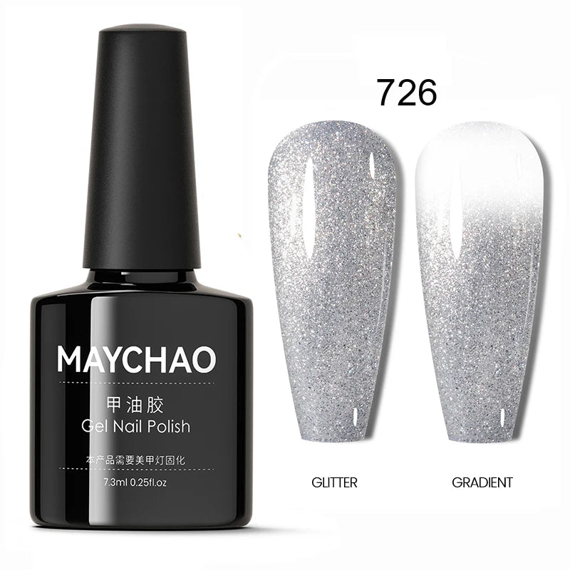 MAYCHAO Glitter Gel Nail Polish 7.3ml Semi-permanent Sequins Shiny Gel Base Top Coat Soak Off UV LED Varnish Nail Art Decoration