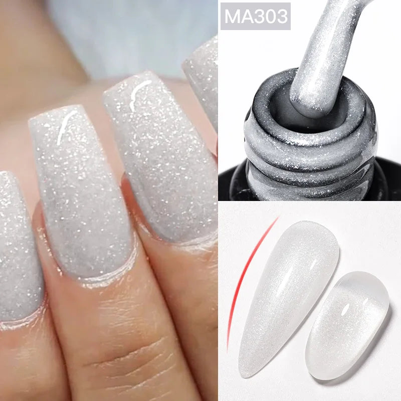 MEET ACROSS 7ml Pink Glitter Rubber Base Nail Gel Polish Sparkling Gold Foil DIY Nail Art Painting Gel Long Lasting Varnish
