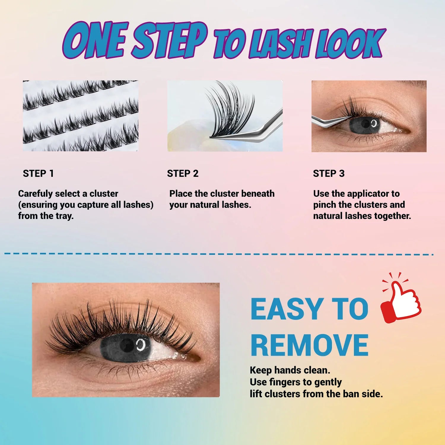 Self-Adhesive False Eyelashes, 96 Pieces, Wispy Natural Look, Black, for Home Use (D-Mix8-16 mm), Press-On Invisible Eyelashes Suitable for Beginners