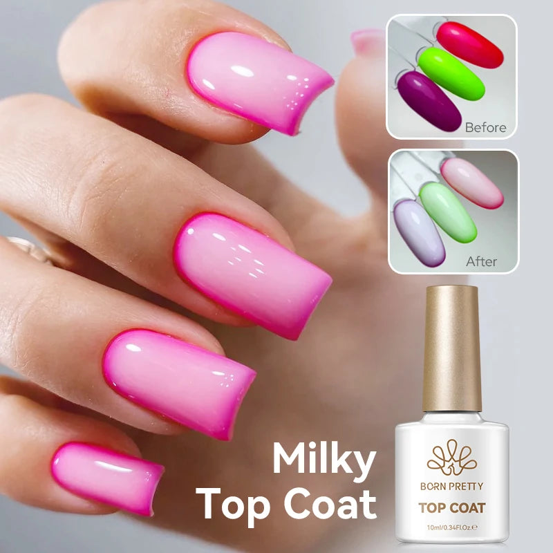 BORN PRETTY Milky Top Coat White Translucent Jelly UV Gel Nail Polish 10ml Semi Permanent  Apply Any Color Gel Varnish Manicure