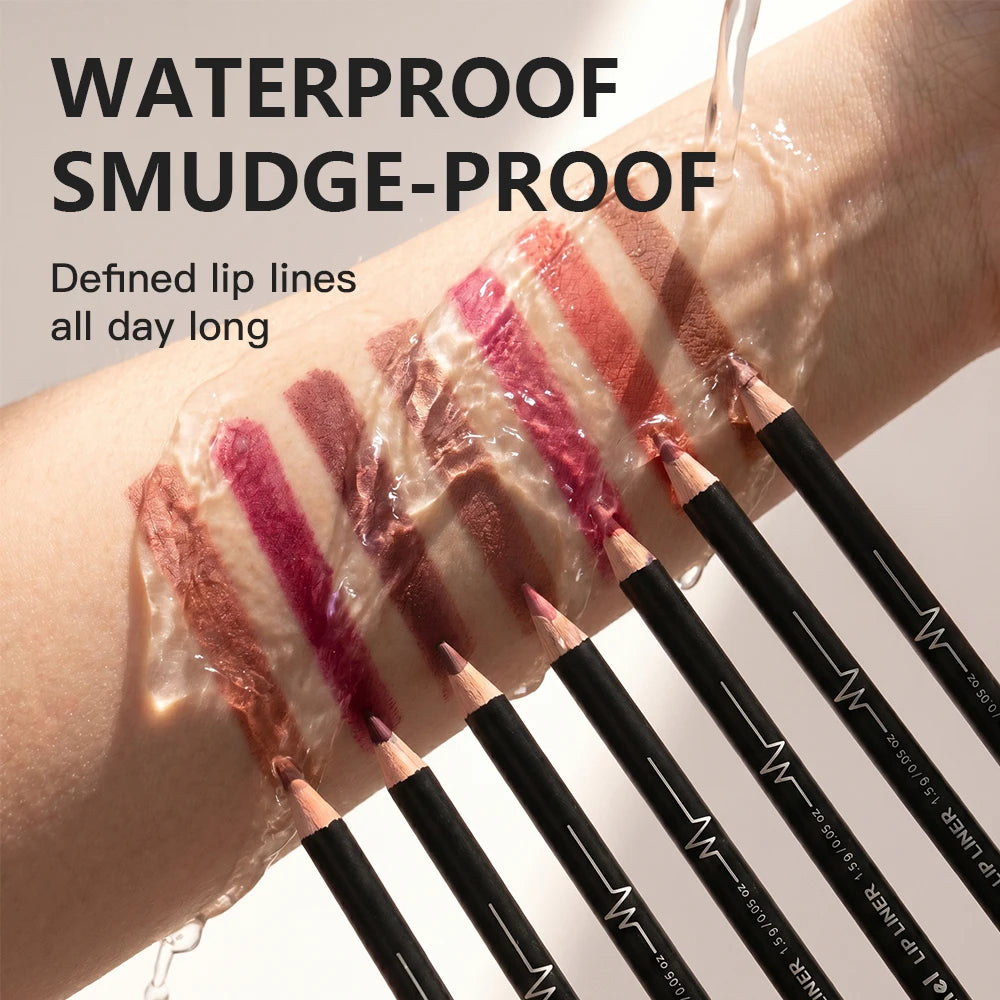 12 Colors Semi-Matte Lip Liner Pencil Set Color Rendering Easy Makeup Waterproof Smudge-proof Durable Lip Makeup Cosmetics