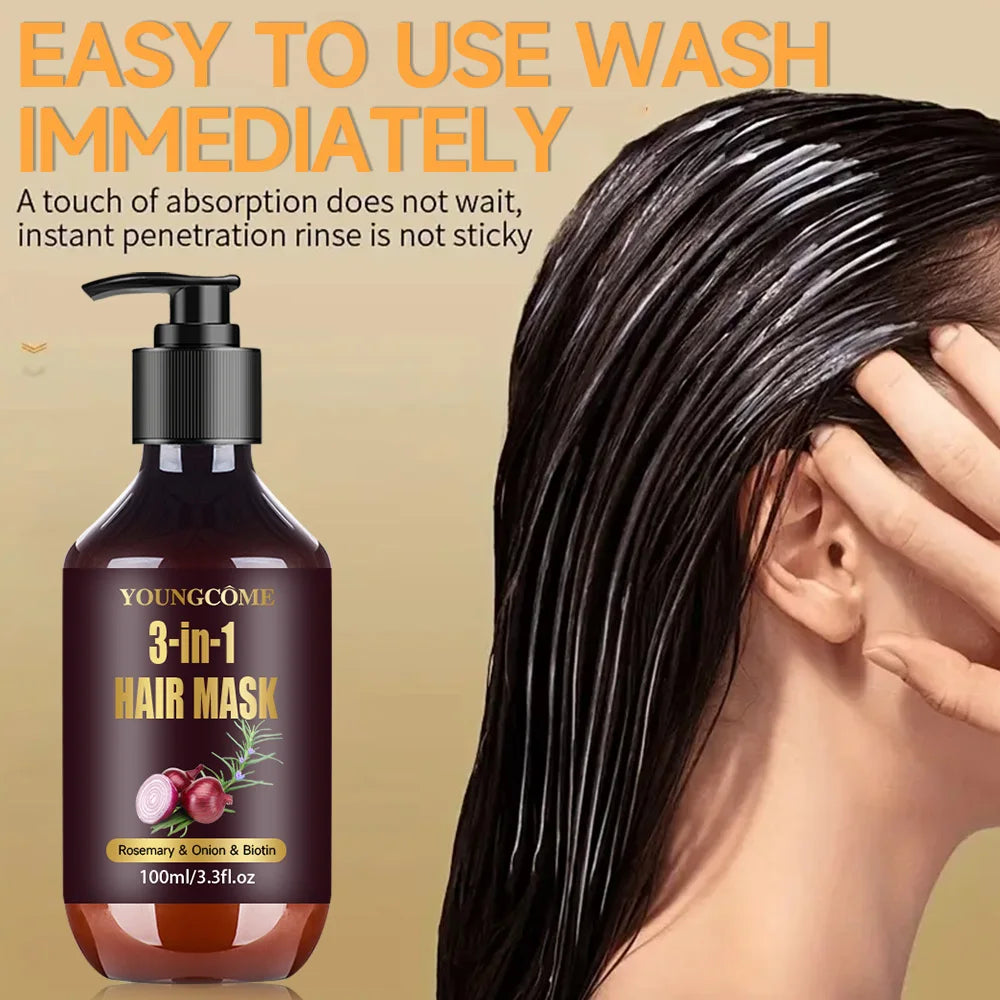 Organic Hair Mask with Rosemary, Onion Biotin 3-in-1 Natural Treatment Nourish Reduce Hair Loss Anti-Breakage Hair Products100ml