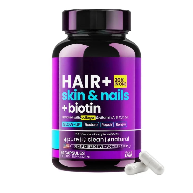 HAIR Skin Nails Beauty Formula with Biotin 10000mcg Collagen Hyaluronic Acid Daily Beauty Support 60 Capsules for Man and Woman