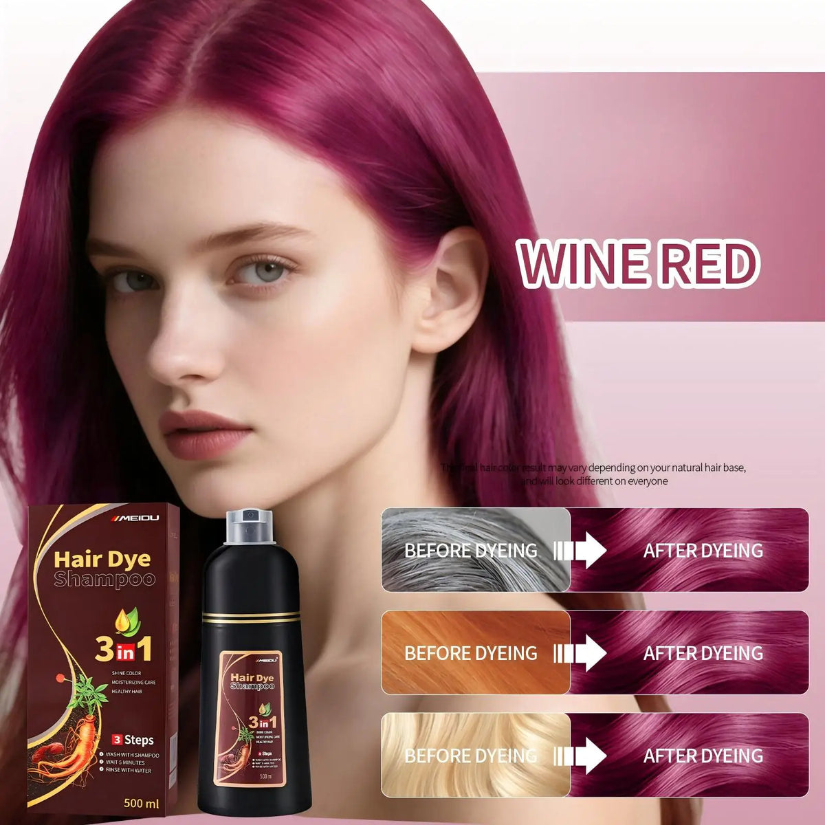 Meidu 3in1 Hair Dye Shampoo Easy to Use Moisturizing & Healthy Hair Care Creating Natural Hair Color,Quick Dyeing for Men Women