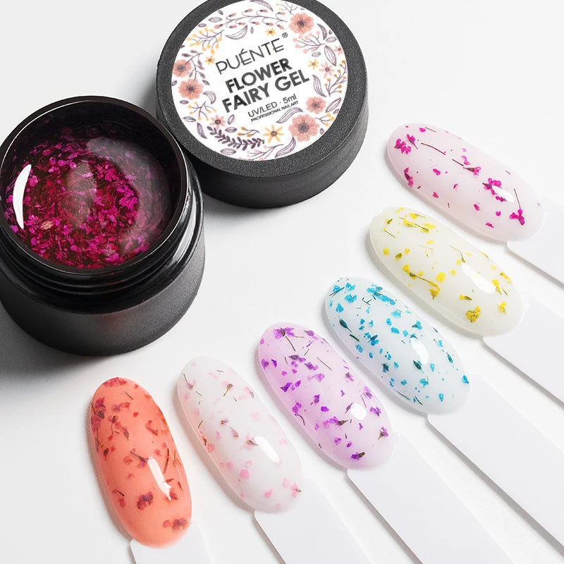PUENTE 5ml Flower Fairy Gel Nail Polish Pink Blue Purple Natural Dried Flowers Gel For Nail Art Soak Off UV Varnish For Manicure