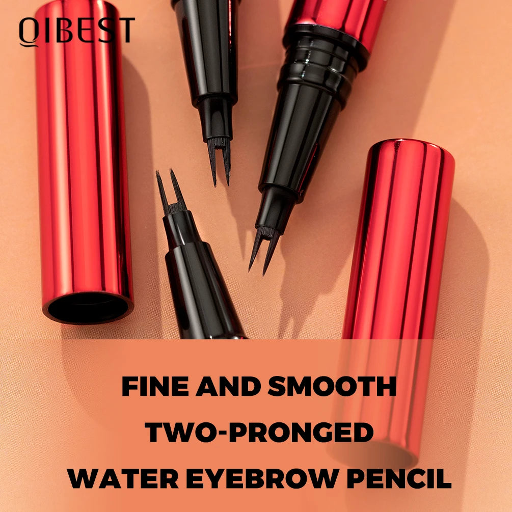 QIBEST 2 Points Eyebrow Pencil Long Lasting Easy To Grip Eyebrow Tattoo Waterproof Thin Liquid Lying Silkworm Brow Pen Cosmetics