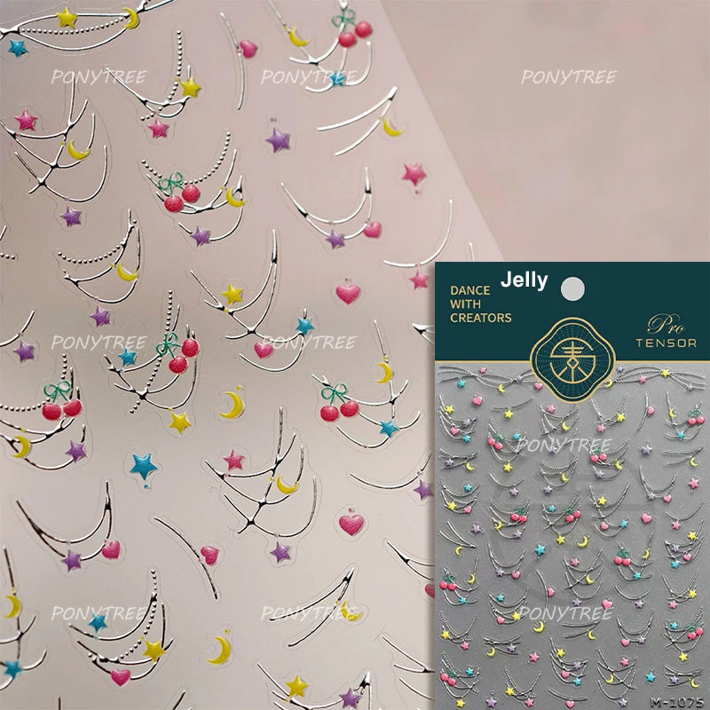 Geometric Lines Star Love Heart Chain Silver Gold Lava Letter Flower Growth Ring Number 5D DIY Nail Art Stickers Manicure Decals