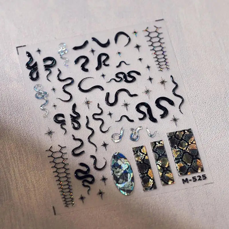 Gold Silver Snake Stars Nail Stickers for Nail Decoation Decals 5D Self-Adhesive Bronzing Stars Moon Totem DIY Supplies Slider