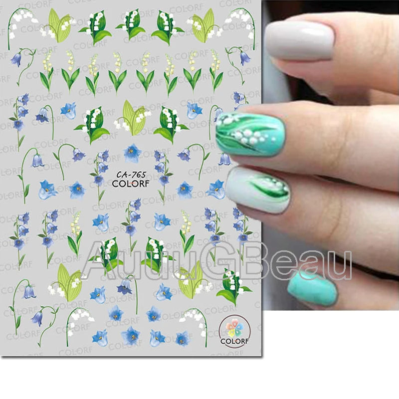 3d Nail Art Decals Geometric Lines Daisy Sunflowers Letters Adhesive Sliders Nail Stickers Decoration For Manicure