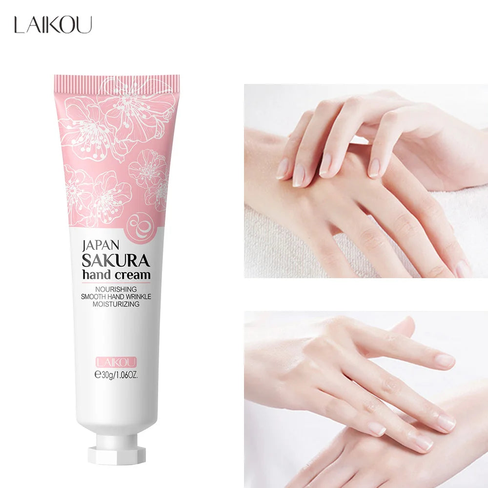 LAIKOU Sakura Hand Cream Hydrating Moisturizing Nourishing Smoothing Brightening Repairing Non‑Greasy For Dry Rough Skin 30g