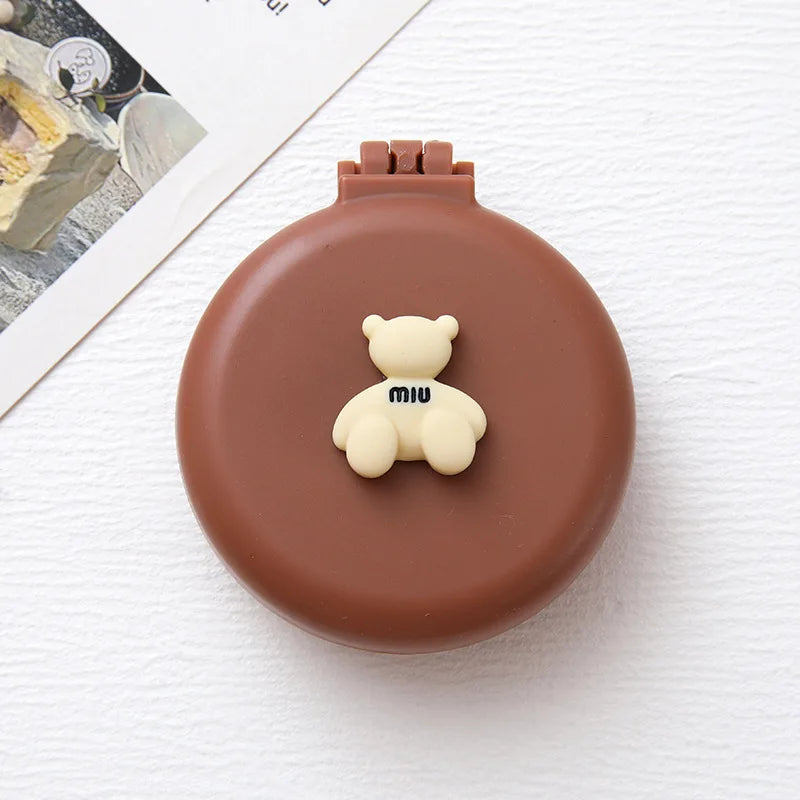 Cute Cartoon Little Bear Folding Comb For Little Girls Portable Mini Air Cushion Comb Massage Small Comb Mirror Integrated