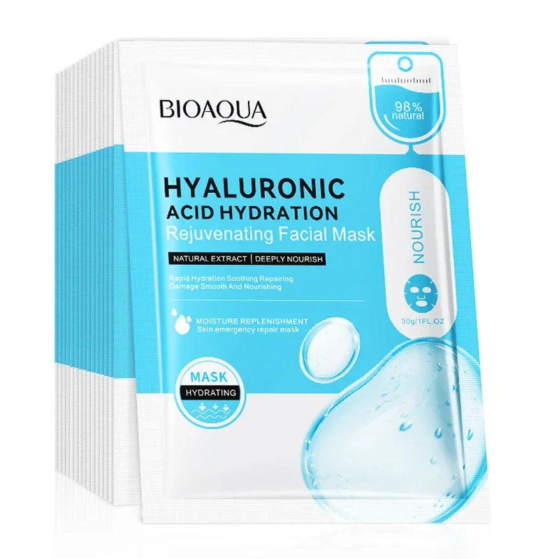 10pcs BIOAQUA Hyaluronic Acid Face Mask skincare Moisturizing Anti Acne Anti-wrinkle Facial Masks Face Sheet Mask Skin Care