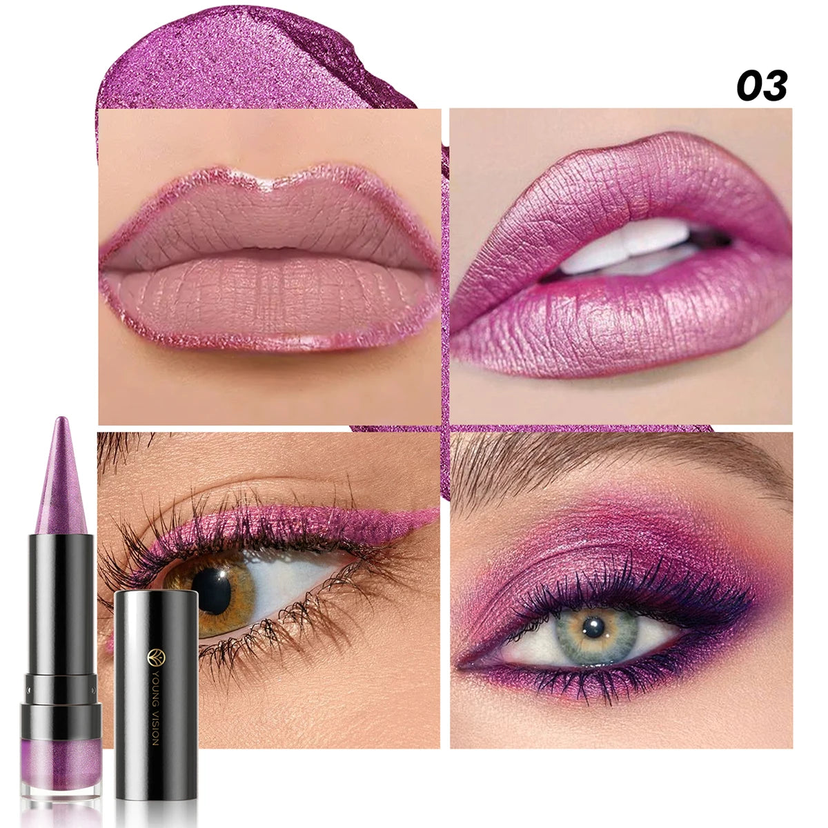 YOUNG VISION Dual-Finish Lipstick Pointed Tip 6 Colors Matte Pearl Shimmer Waterproof Kiss-Proof Non-Transfer