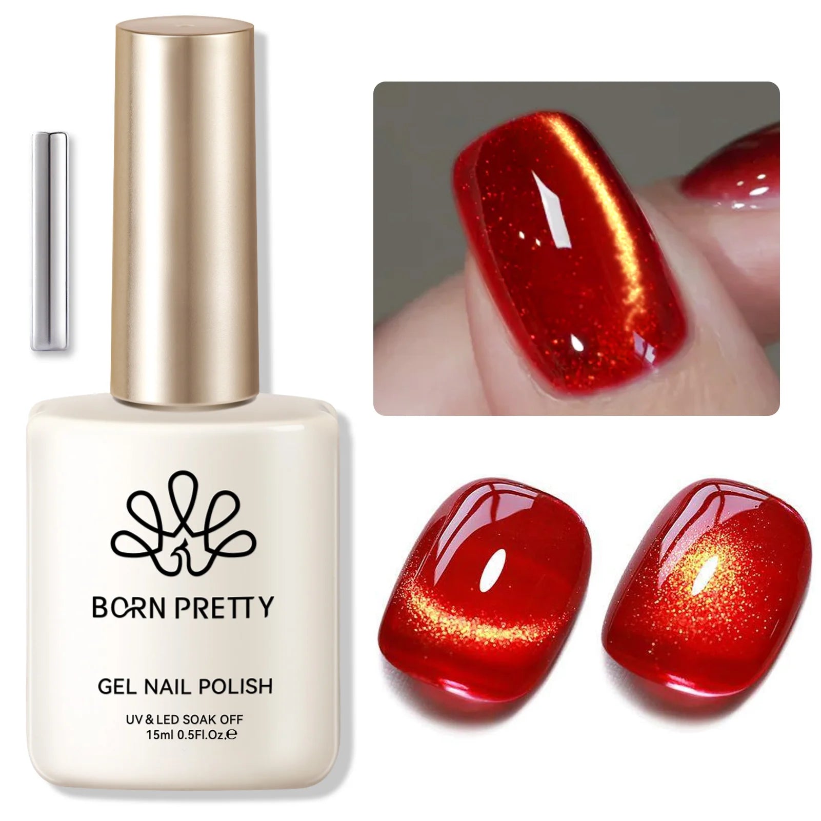 BORN PRETTY 15ml Red Cat Magnetic Gel Nail Polish Gold Glitter Shine Soak Off UV Gel Nail Art Varnish NailSupplies
