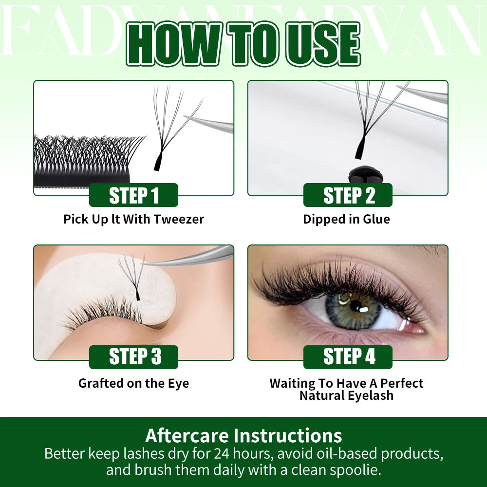 FADVAN 3D/4D/5D W Shaped Double Tips Eyelashes Extensions Natural Softlight Volume Fanning Lashes 0.07 Curl C D Black Eyelashes