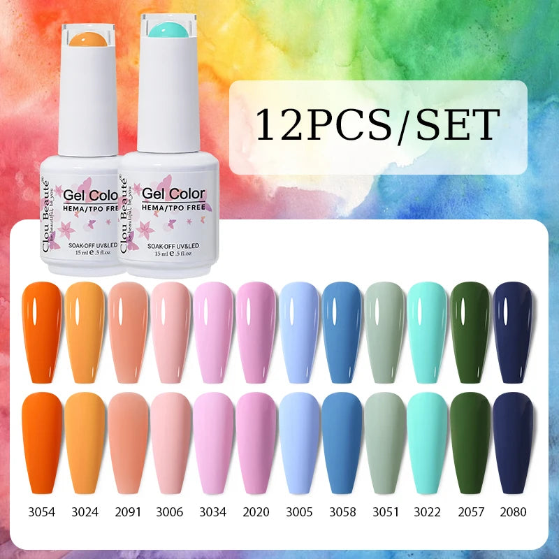 Clou Beaute 12pcs Gel Nail Polish Manicure Set Color 15ml White Glass Bottle Nail Art Kit Vernis Semi Permanent Nail Art Varnish