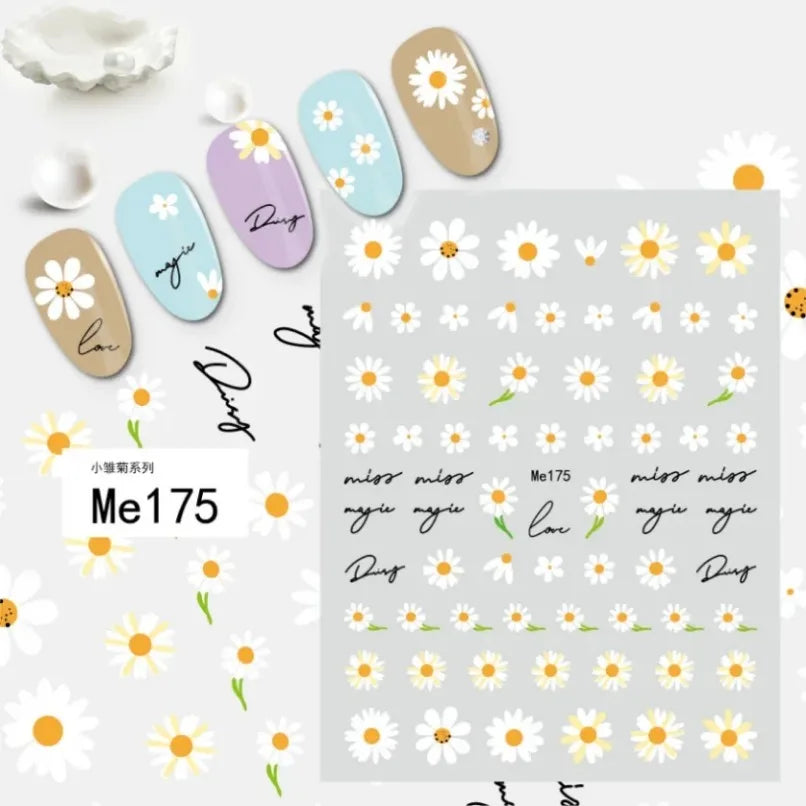 3D Flower Petal Nail Stickers Purple Pink Tulip Leaf Clover Summer Avocado Fruit Geometric Line Floral Manicure Decoration