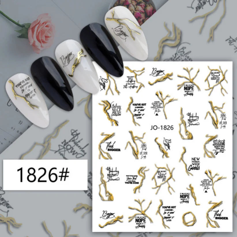 Nail Stickers 3D  Metal Line Sliver Gold Thorns Vine Curve Stripe Lines Tape Swirl Sliders Manicure Adhesive Gel Nail Art Decals