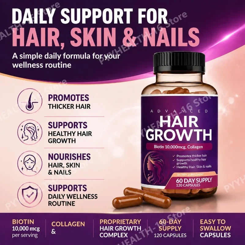 Hair Skin Nails Wellness Capsules Biotin 10000mcg Collagen MSM Herbal Blend Vitamin Blend Daily Support Women Men 120 Capsules