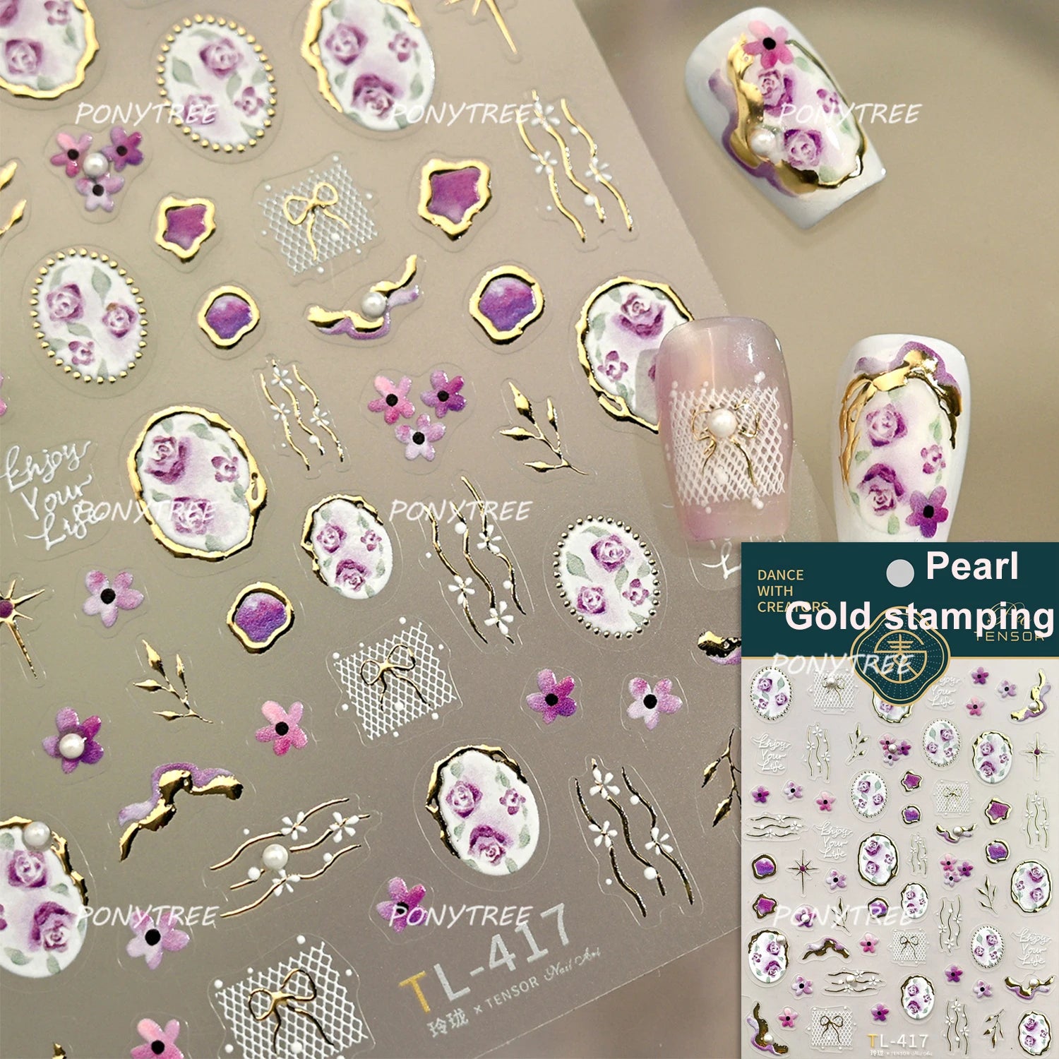 Elegant Pink Purple Flower Rose Colourful Gentle Petal Peach Blossom Metal Shiny Self Nail Art Sticker Decoration Manicure Decal