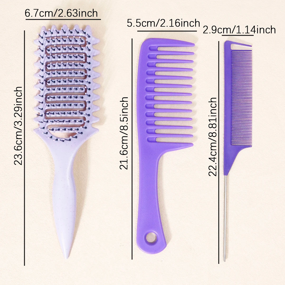 3pcs hair comb set, curly hair styling brush, pointed tail comb, wide tooth comb,Special for real hair wigs