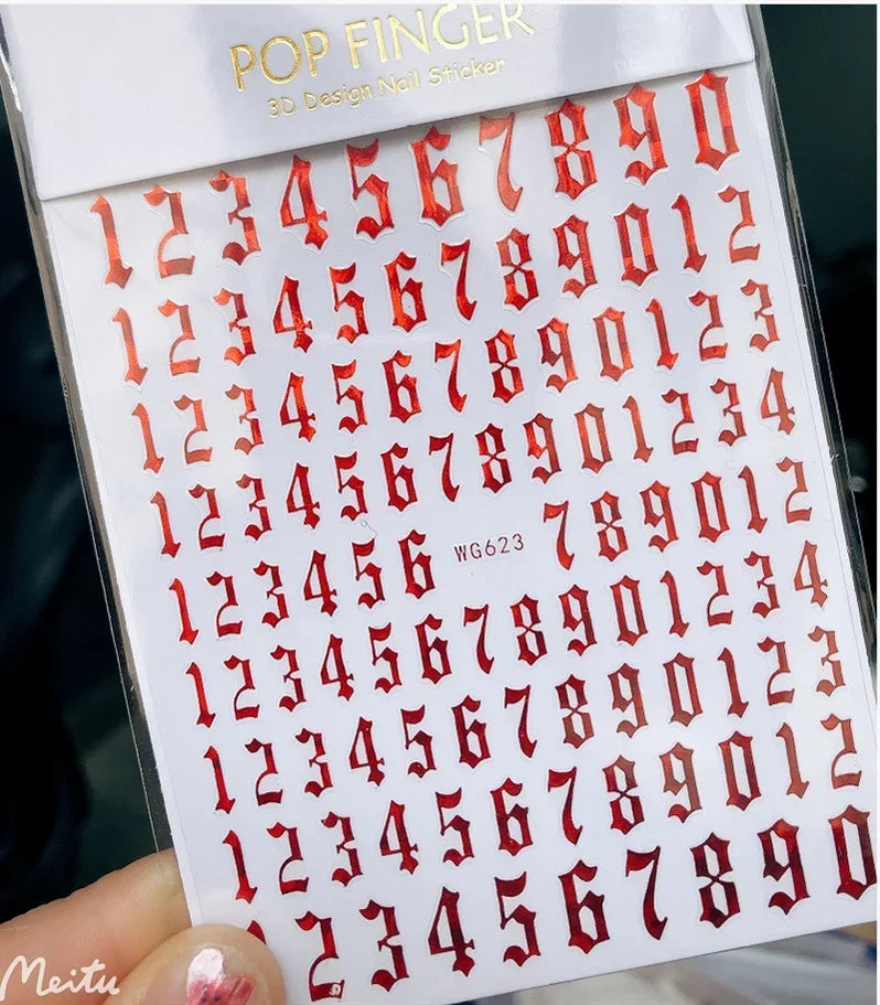 Numbers Decals Roman 26 English Alphabet 3D Self-adhesive Nail Art Decal Sticker Word Small Letter Nail Tattoos Decal Stickers