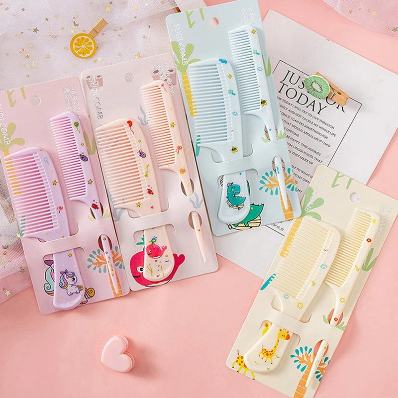 2Pcs/Set Cute Kids Hairdressing Comb Anti-static Pointed Tail Comb for Girls Whale Dinosaur Giraffe Unicorn Hair Cmb Kids