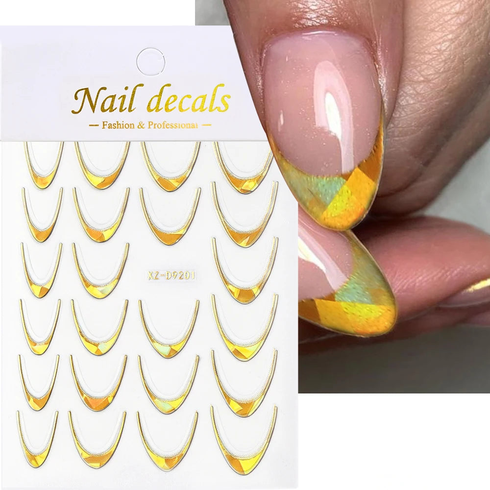3D Metallic Silver French Line Nail Stickers C Curve Stripe Lines Metal French Nail Decals French Manicure Nail Decoration *1PCS