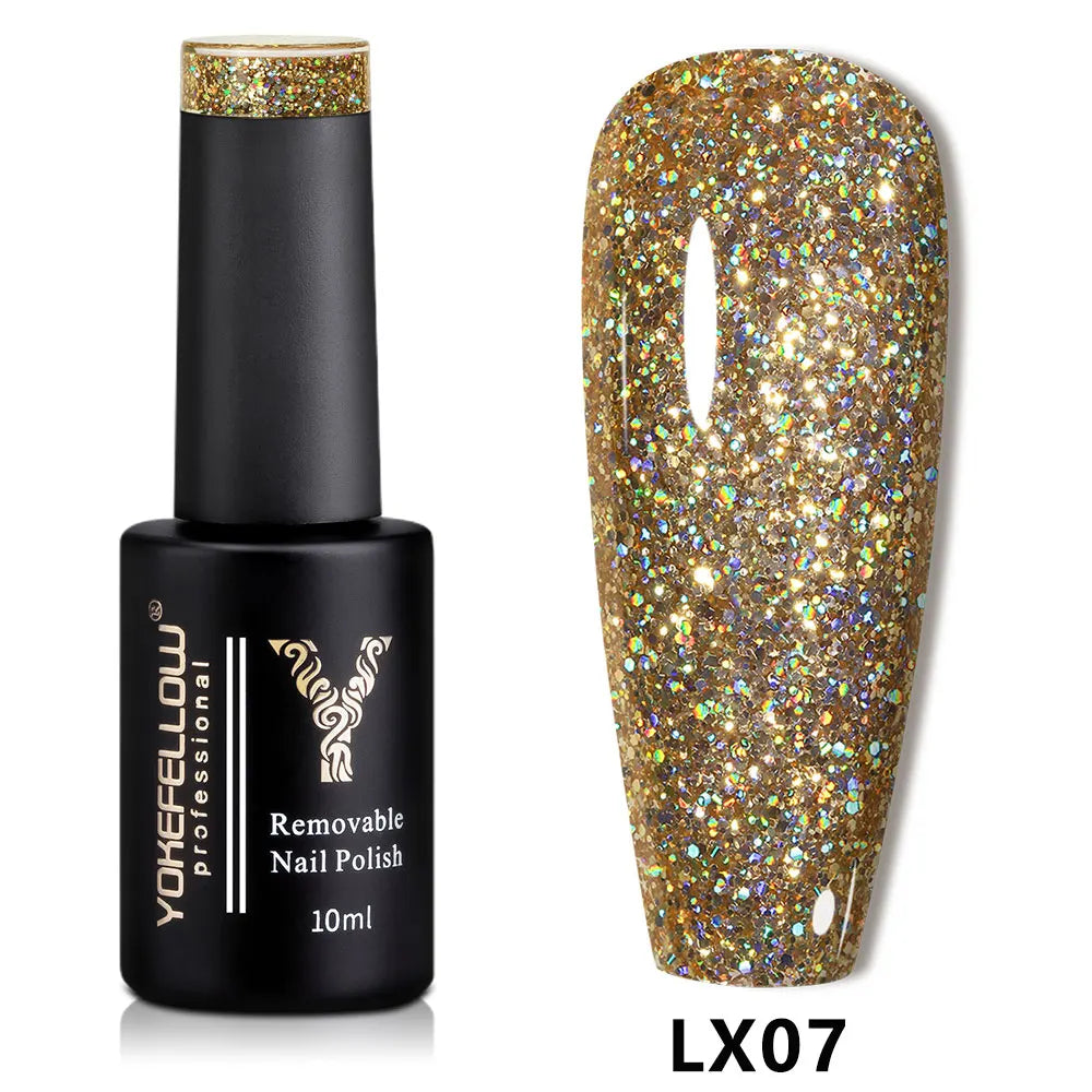 2024 New YOKEFELLOW 10ML Reflective Glitter Gel Nail Polish Soak Off UV Gel Varnish Colorful Nail Gel Polish For Manicure