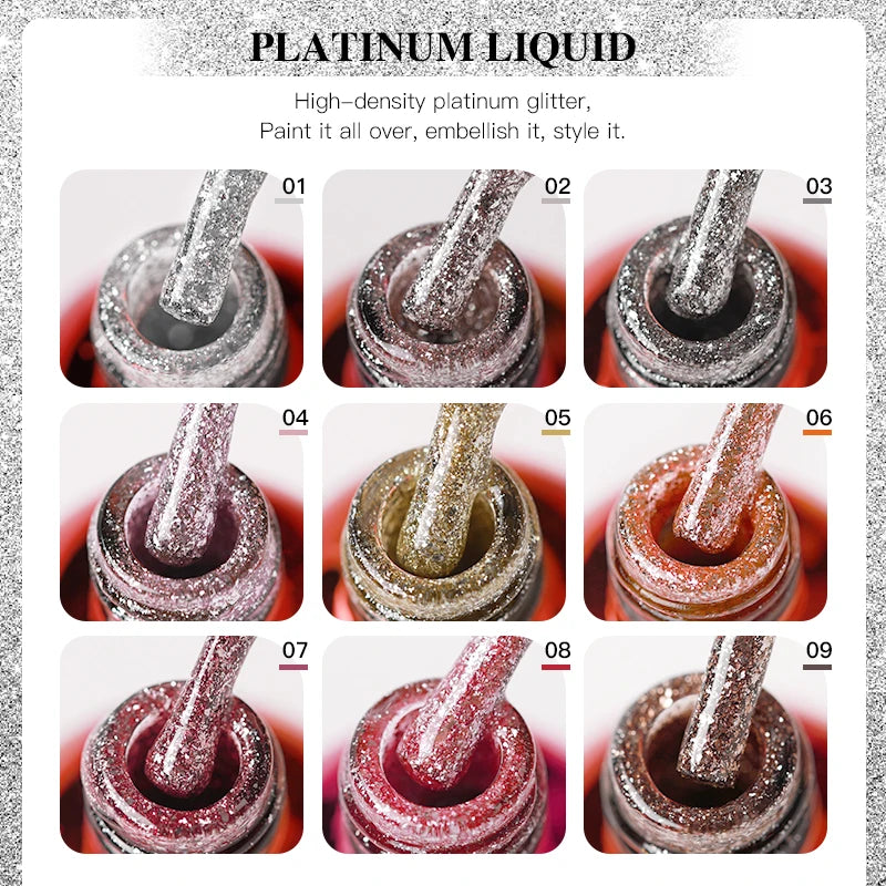AS 15ml Sparkle Platinum Gel Nail Polish Shiny Pink Gold Silver Glitter Painting Gel Drawing Semi Permanent Tpo Free Varnish