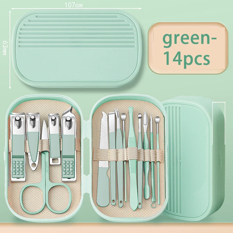 8/14 Piece Deluxe Manicure & Pedicure Set Pink And Blue Stainless Steel Nail Scissors, Clippers, Ear Digging Spoon for Men Women