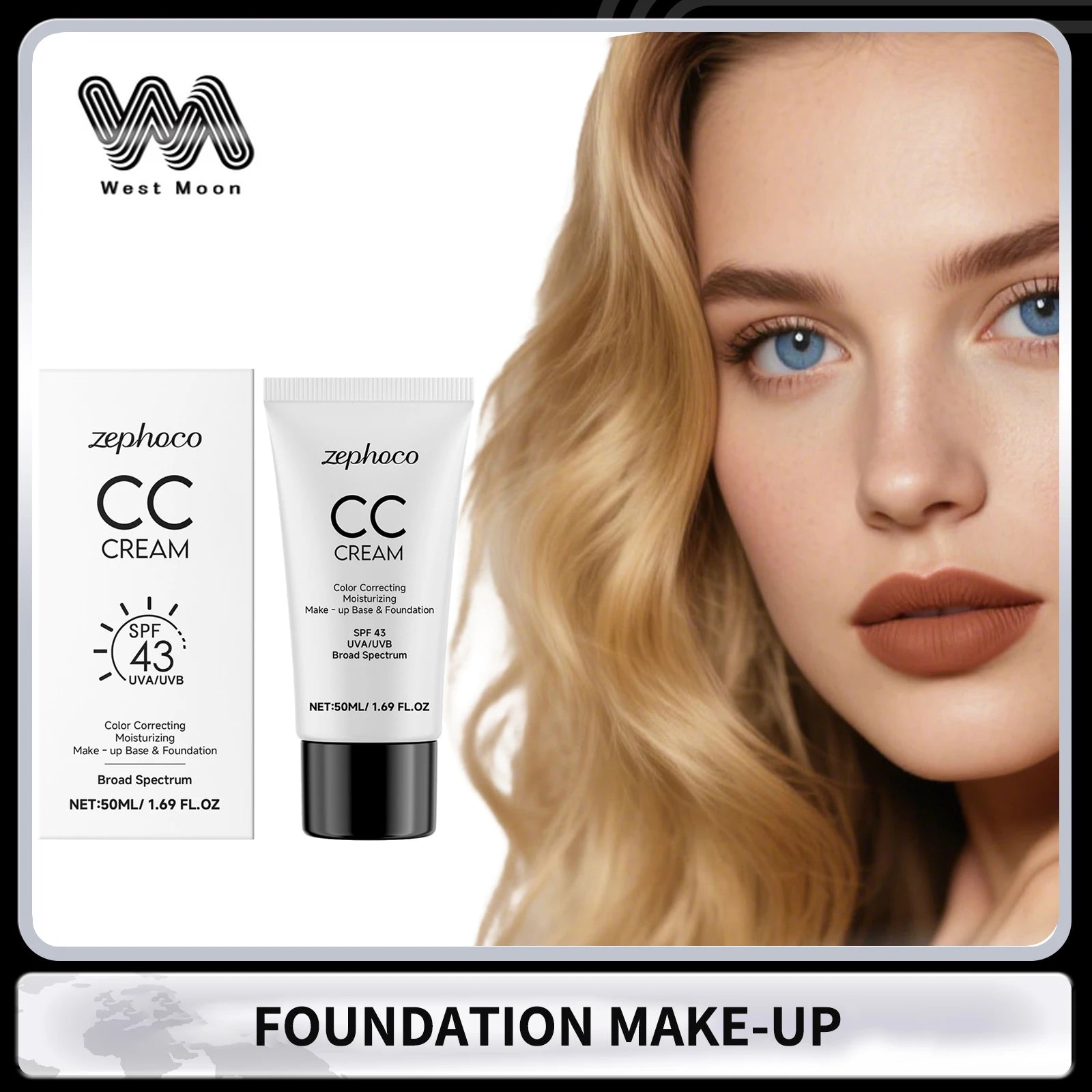 CC Cream Spf 43+ Anti UV Even Skin Tone Oil-Control Full Coverage Cover Blemishe Concealer Waterproof Liquid Foundation Cosmetic