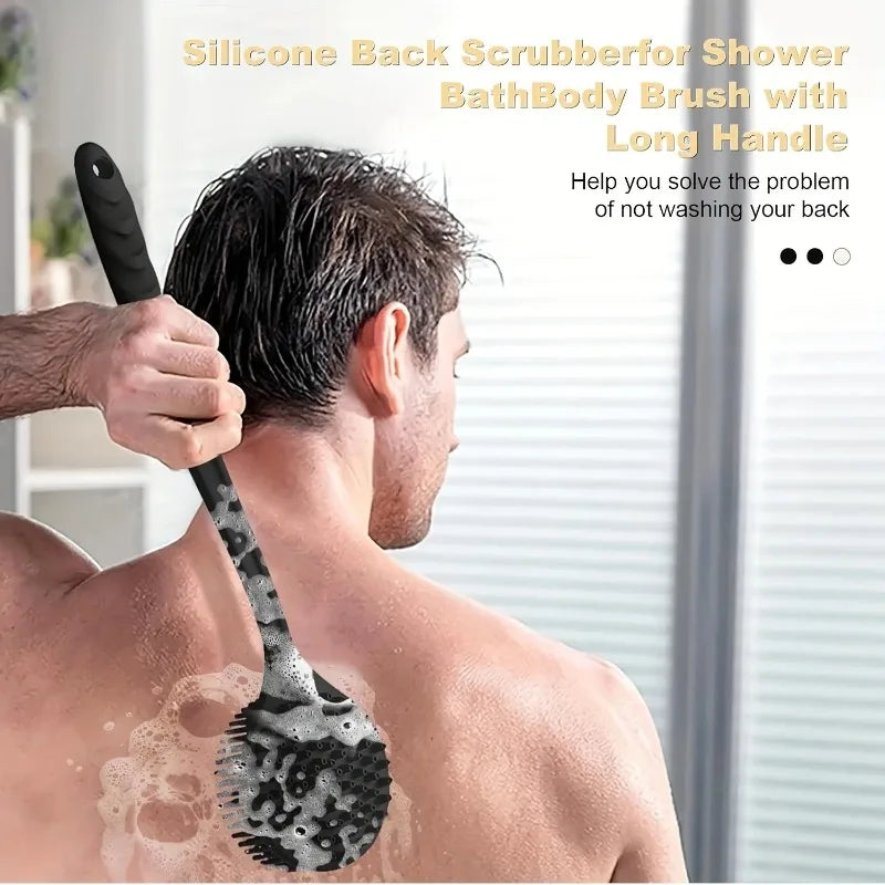 Soft Silicone Body Scrubber Back Brush Bath Shower Brush with Handle Exfoliating Back Scrub Skin Massager Body Care Bath Supplie