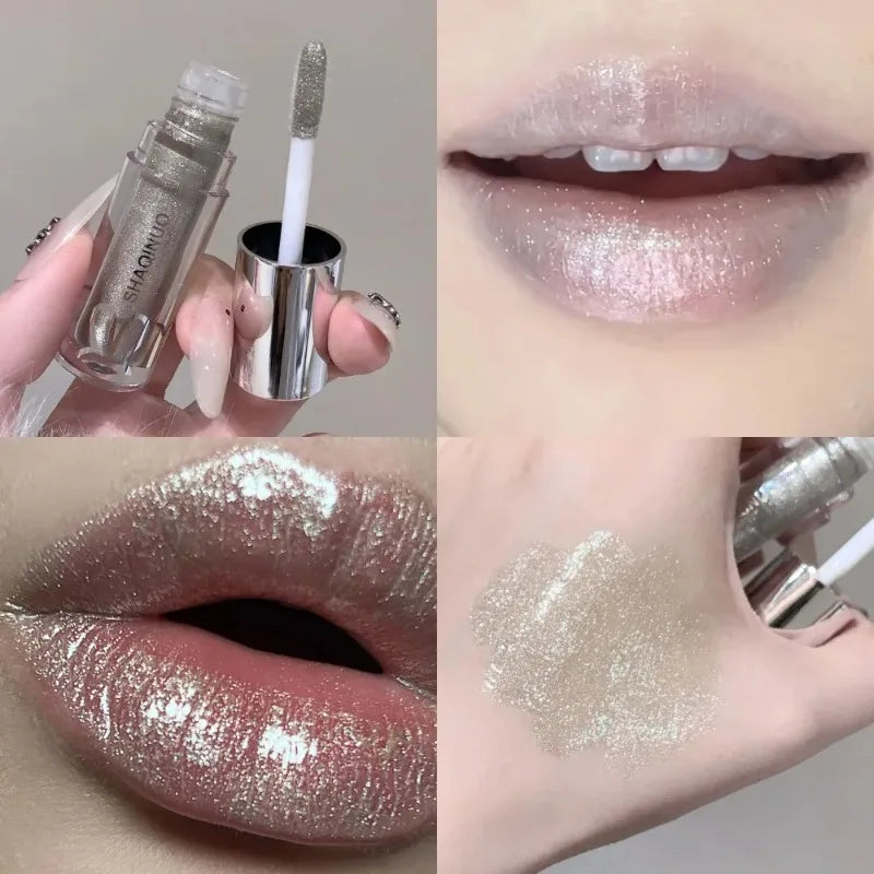 Black Gothic Lip Gloss Mirror Moist Matte Gothic Pure Black Silver Fine Flash Lip Glazed Low Saturation Lasting Lip Tint Makeup