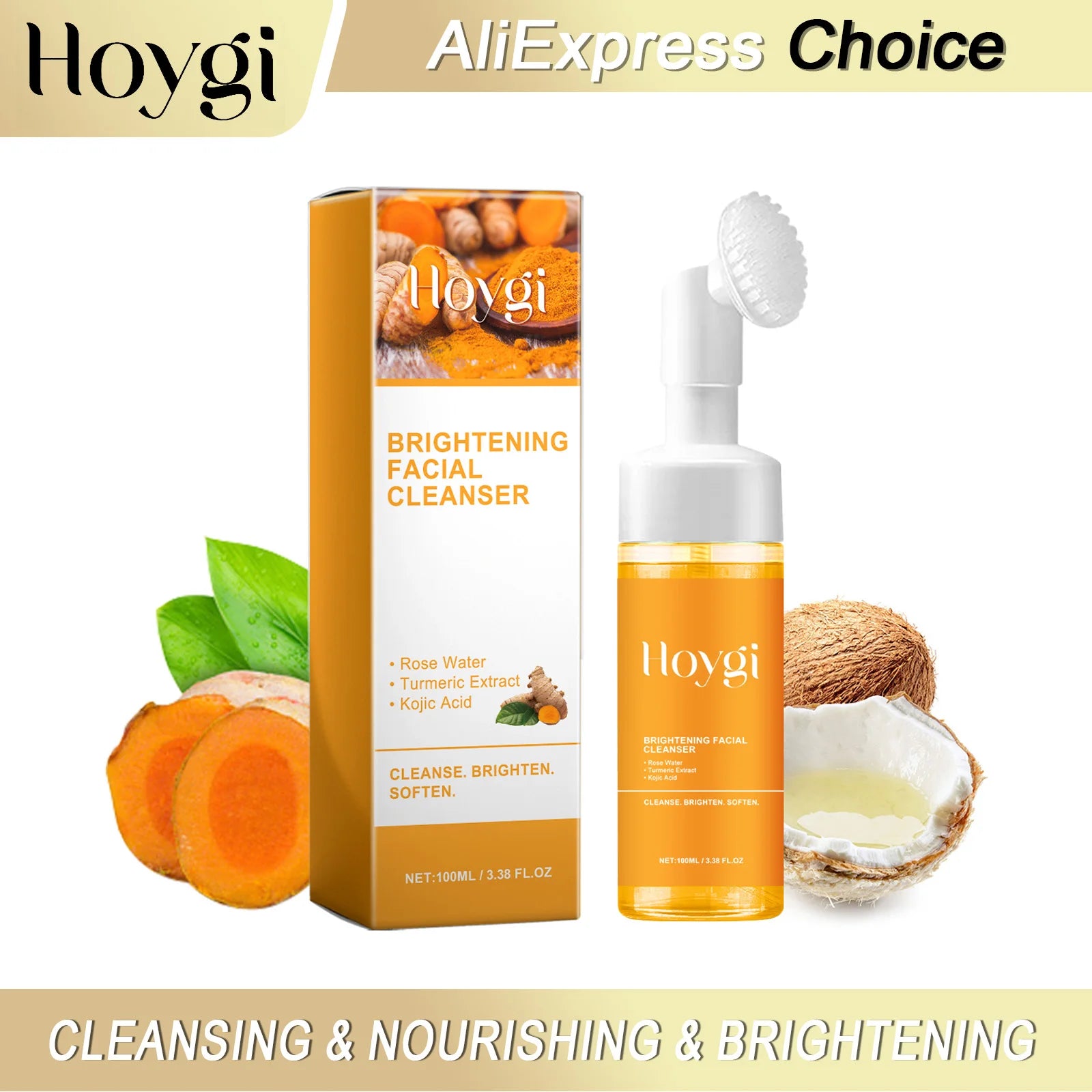 HOYGI Turmeric Cleanser Foam Deep Cleansing Blackheads Removal Moisturizing Shrink Pores Oil Control Skin Purifying Care 100ml