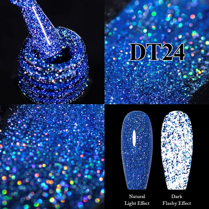 MEET ACROSS 7ml Reflective Glitter Gel Nail Polish Pink Green Purple Sparkling Soak Off UV Gel Polish for Manicure DIY Nail Art