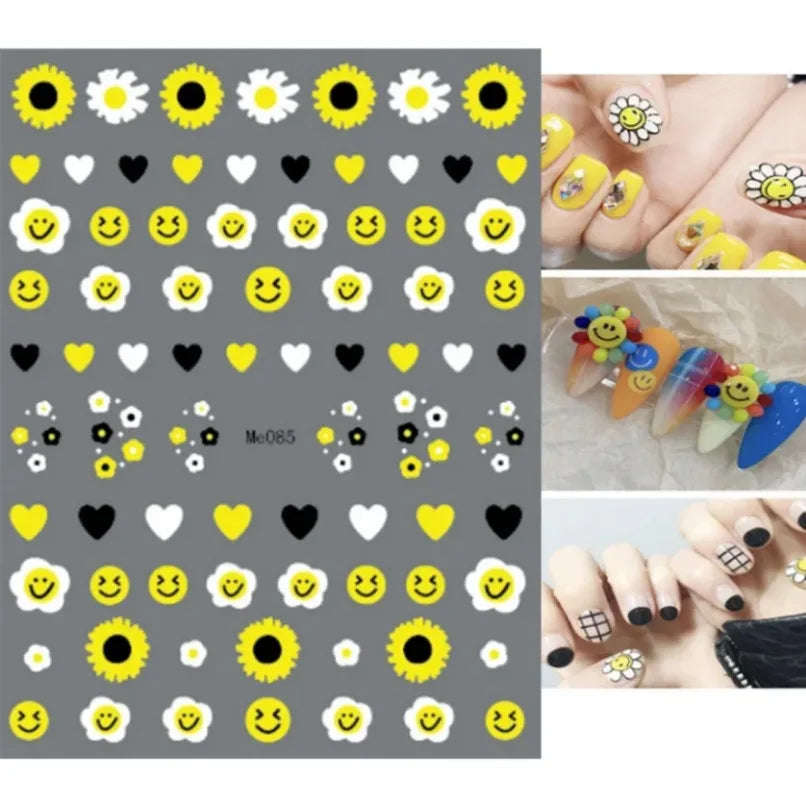 3D Flower Petal Nail Stickers Purple Pink Tulip Leaf Clover Summer Avocado Fruit Geometric Line Floral Manicure Decoration