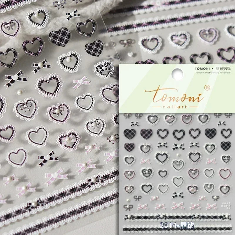 1pcs Elegant 5D Pearl Lace Wave Nail Art Stickers Exquisite White Lines Nail Decoration Decals DIY Self Adhesive Transfer Slider