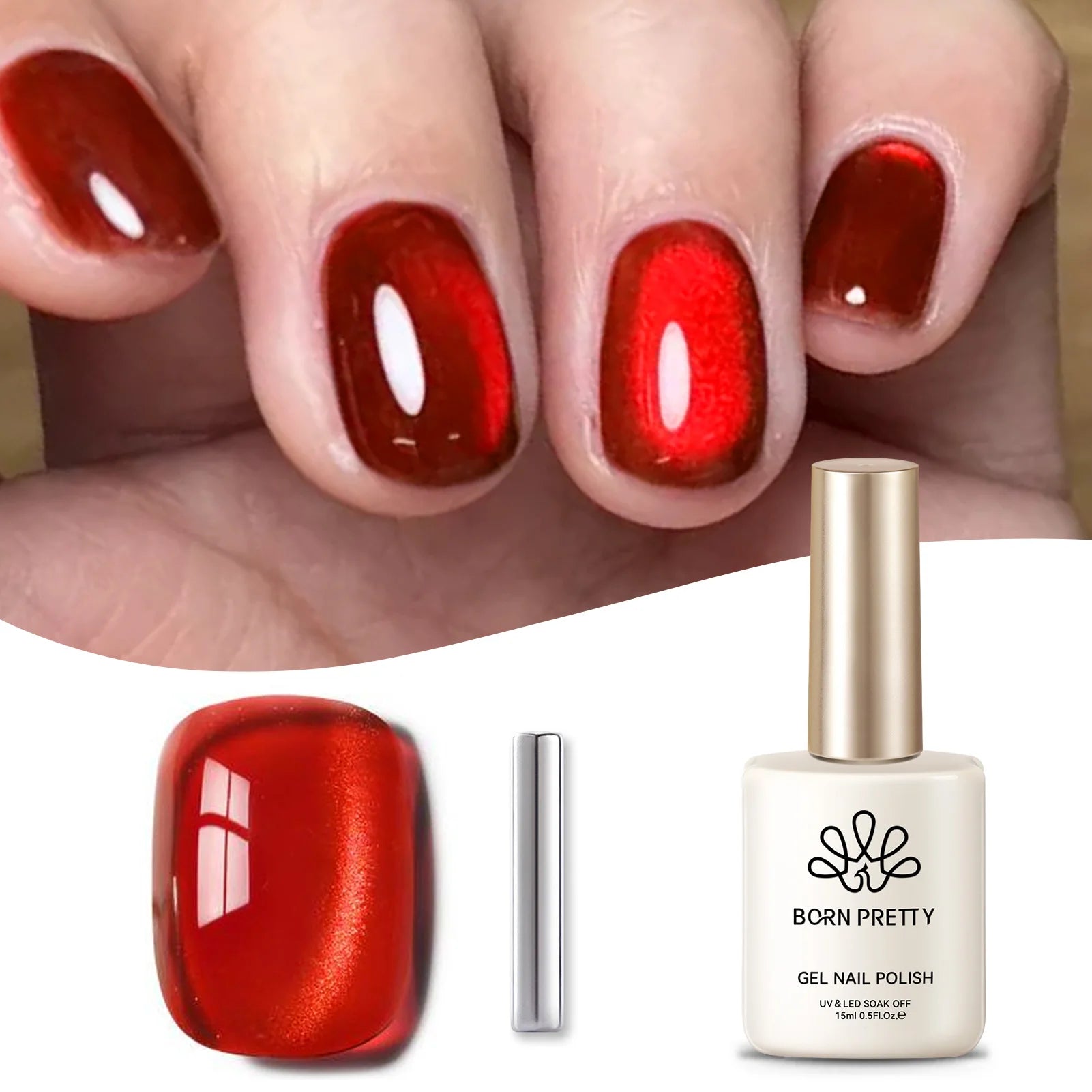 BORN PRETTY 15ml Red Cat Magnetic Gel Nail Polish Gold Glitter Shine Soak Off UV Gel Nail Art Varnish NailSupplies