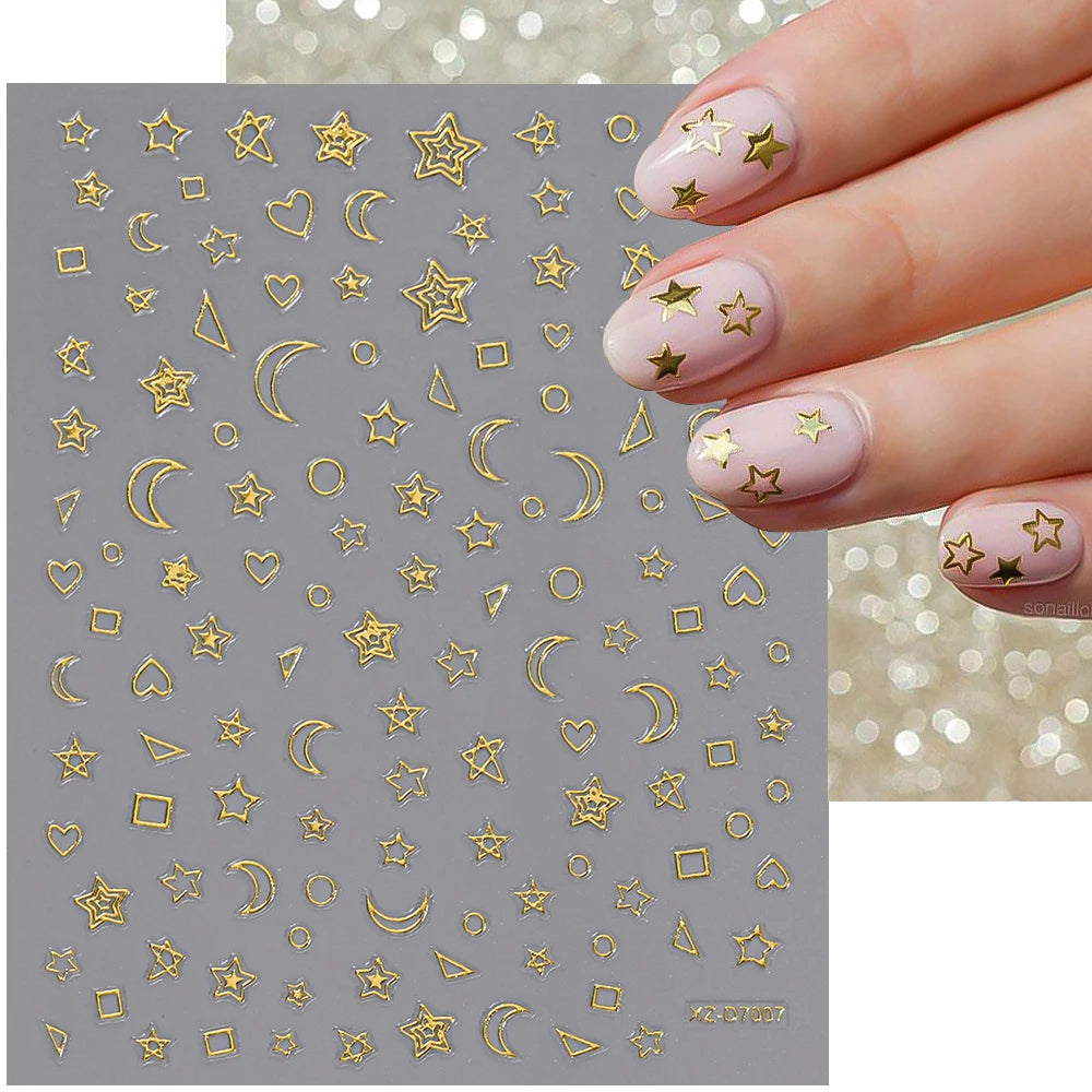 1pc Y2K-Inspired 3D Metallic Nail Stickers Geometric Marble & Bronzing Designs Nail Sliders Self-Adhesive Sparkling Manicure DIY