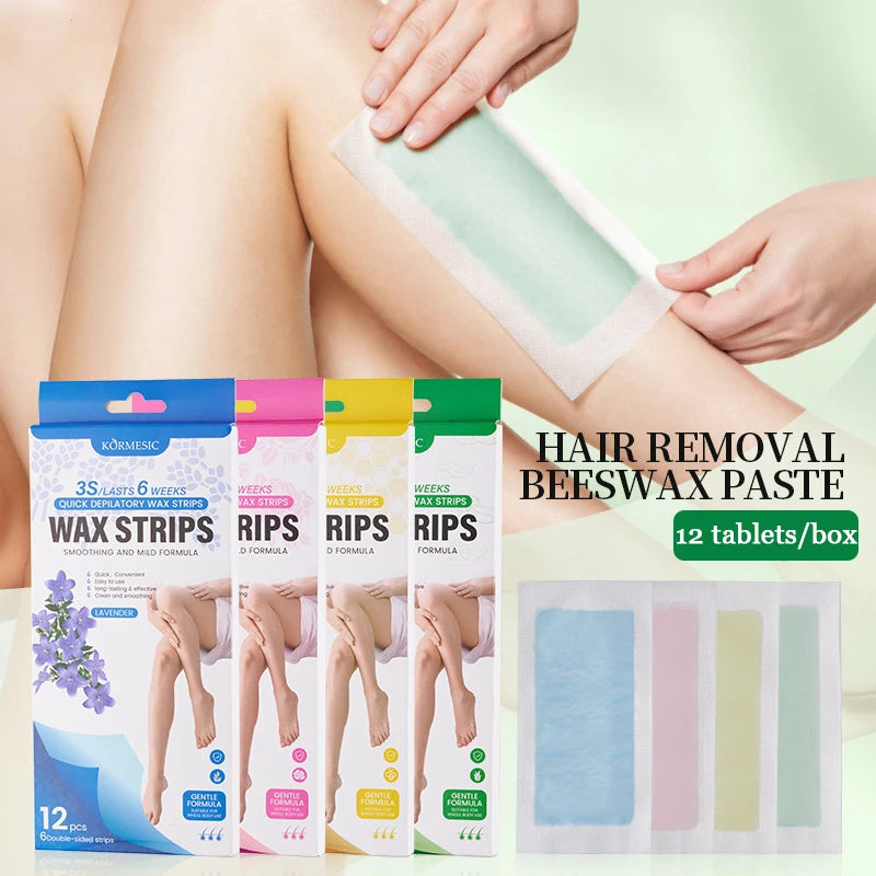 12 tablets/box Professional Hair Removal Wax Strips For Summer Depilation Double Sided Cold Wax Paper For Leg Body Useful