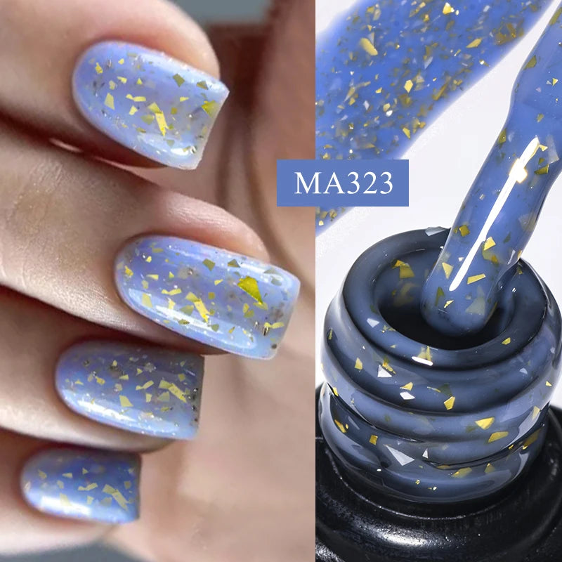 MEET ACROSS 7ml Pink Glitter Rubber Base Nail Gel Polish Sparkling Gold Foil DIY Nail Art Painting Gel Long Lasting Varnish