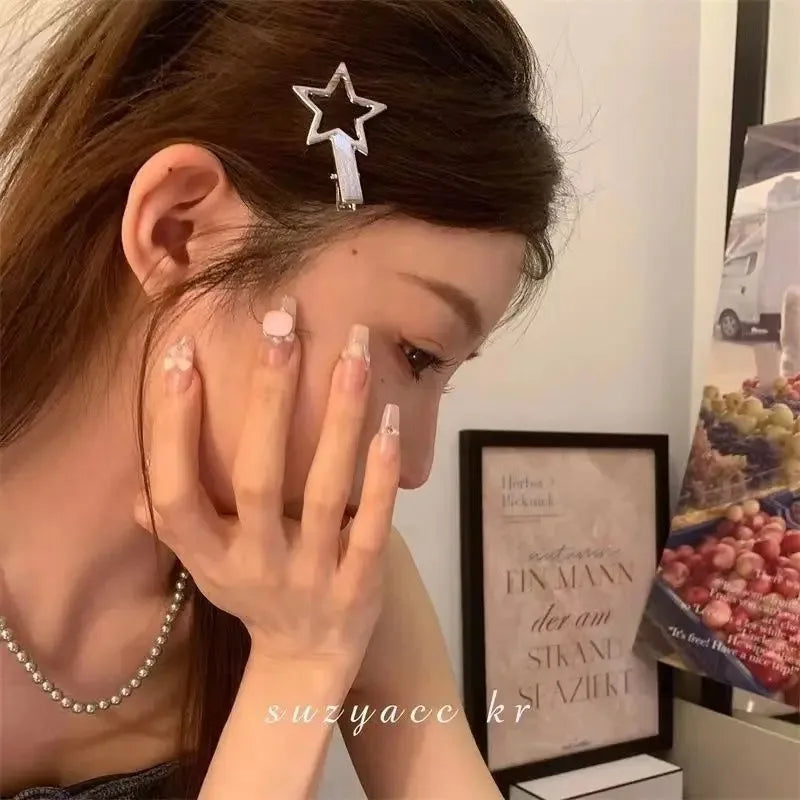24Pcs/Set Y2K Silver Metal Hair Clips Star Hair Accessories for Women And Girls Multiple Styles Seamless Duckbill Hairpins