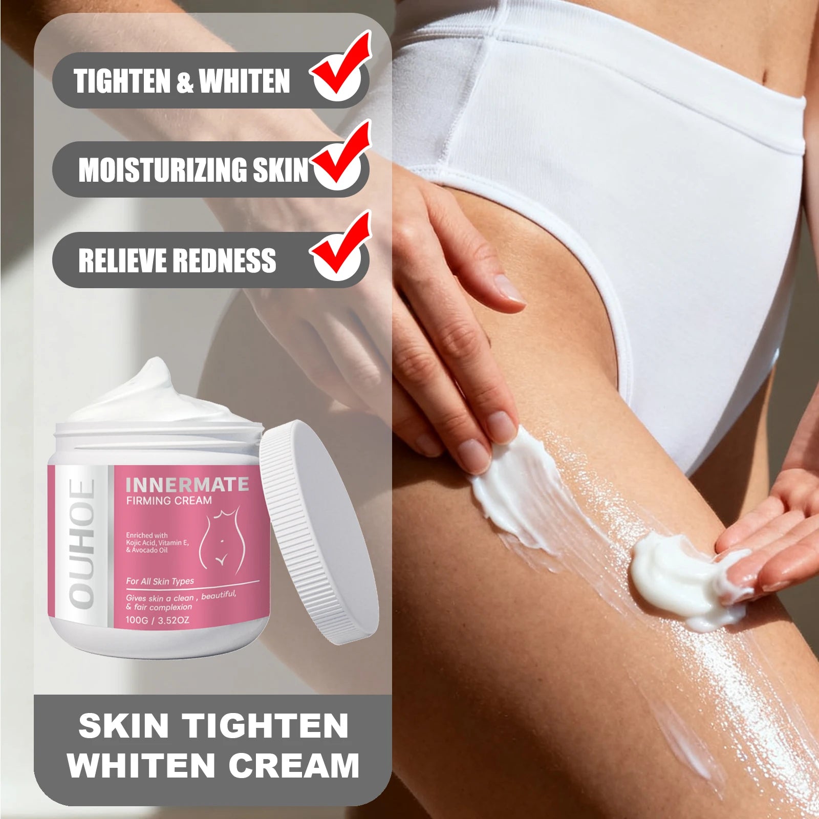 OUHOE Private Part Skin Tighten Whiten Cream Moisturizing Enhance Elasticity Brightening Skin Relieve Redness Lighten Dark Spots