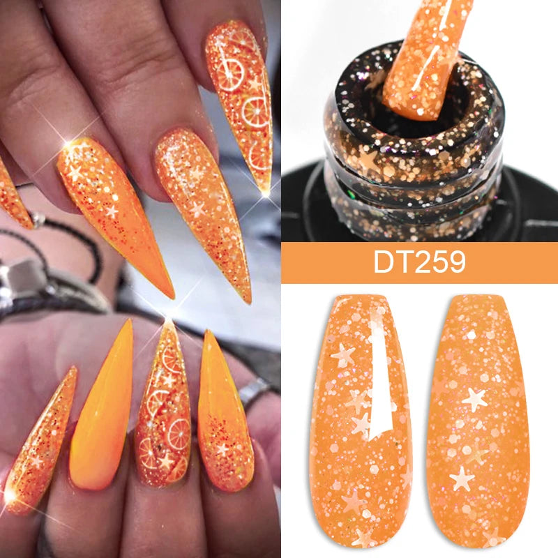 MEET ACROSS 7ml Dark Color Glitter Top Coat Gel For Nails Brocade Powder 2 In 1 Chameleon Nail Art Gel Varnish Manicure