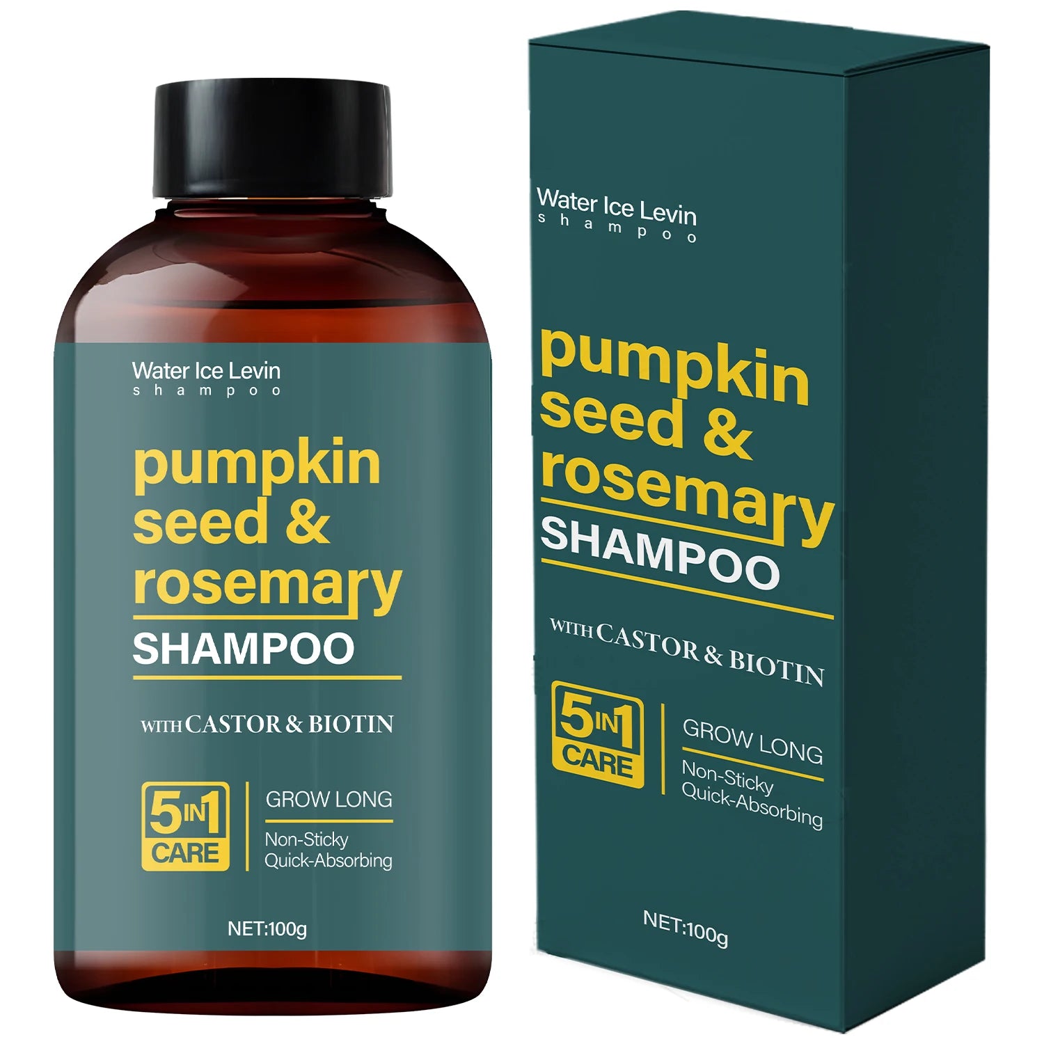Water Ice Levin Pumpkin Seed & Rosemary Shampoo with Castor Oil & Biotin for Hair Growth, 5M Care, Non-Sticky Formula