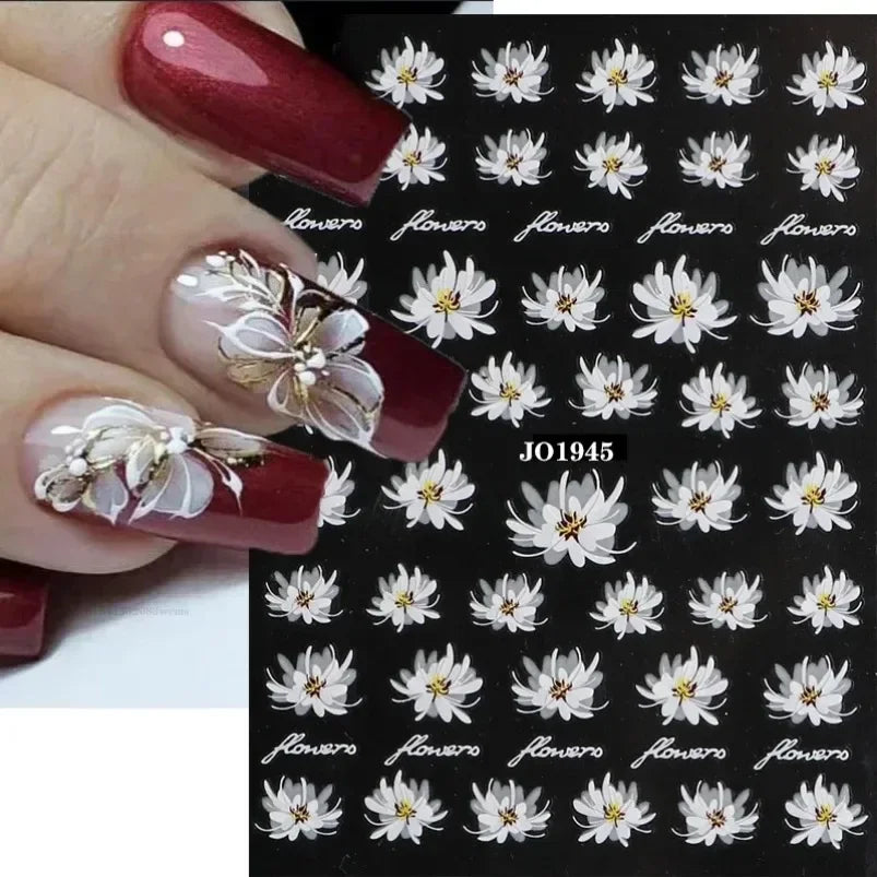 Cherry Blossom 3D Nail Stickers White Flower Petals Nail Art Decals Elegant Wedding Design Spring Sakura Manicure Slider Decor