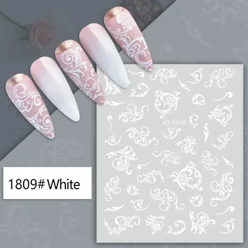 Cherry Blossom 3D Nail Stickers White Flower Petals Nail Art Decals Elegant Wedding Design Spring Sakura Manicure Slider Decor