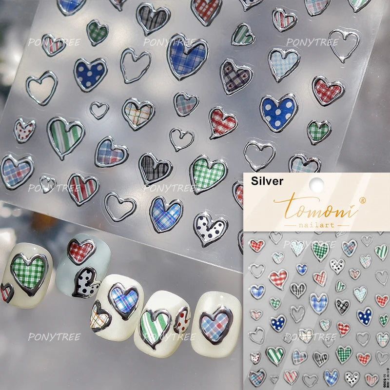 Geometric Lines Star Love Heart Chain Silver Gold Lava Letter Flower Growth Ring Number 5D DIY Nail Art Stickers Manicure Decals